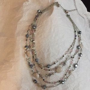 Grey, white and pale pink stone necklace